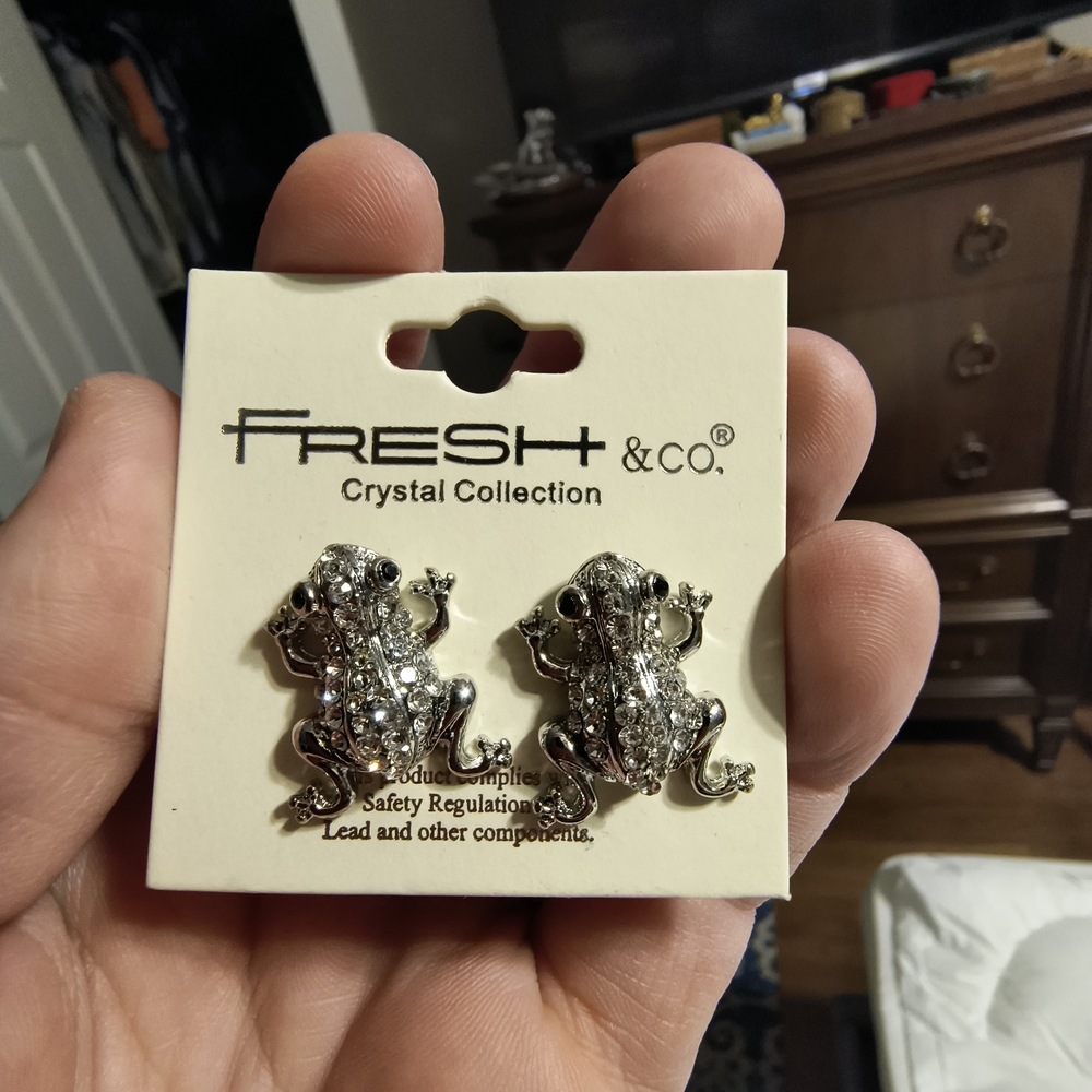 Fresh & Co. Crystal Frog Earrings
